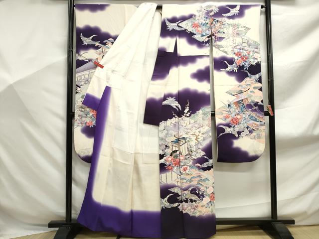 平和屋着物■豪華振袖 飛鶴風景花文 暈し染め 金銀彩 正絹 逸品 DABF9099qa