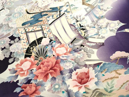平和屋着物■豪華振袖 飛鶴風景花文 暈し染め 金銀彩 正絹 逸品 DABF9099qa