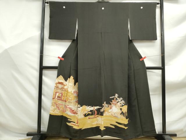 平和屋着物■豪華黒留袖 駒刺繍 風景花文 金彩 正絹 逸品 DABF9105qa