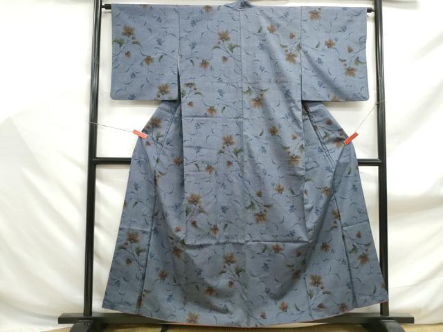 平和屋着物■上質な紬 更紗花文 正絹 逸品 DABF9107qa