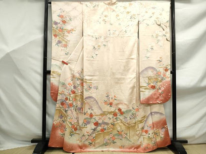 平和屋着物■豪華振袖　重ね山風景花文　上村松園　暈し染め　金彩　正絹　逸品　DABF9109qa