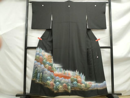 平和屋着物■豪華黒留袖　作家物　風景樹林文　暈し染め　金彩　正絹　逸品　DABF9110qa