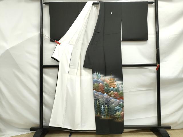 平和屋着物■豪華黒留袖　作家物　風景樹林文　暈し染め　金彩　正絹　逸品　DABF9110qa