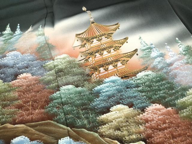 平和屋着物■豪華黒留袖　作家物　風景樹林文　暈し染め　金彩　正絹　逸品　DABF9110qa