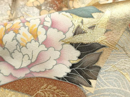 平和屋着物■豪華黒留袖　作家物　群れ鶴地紙花文　暈し染め　金銀彩　正絹　逸品　DABF9111qa