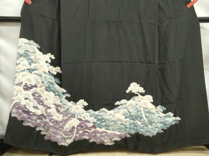 平和屋着物■豪華黒留袖　枝松文　金彩　正絹　逸品　DABF9113qa