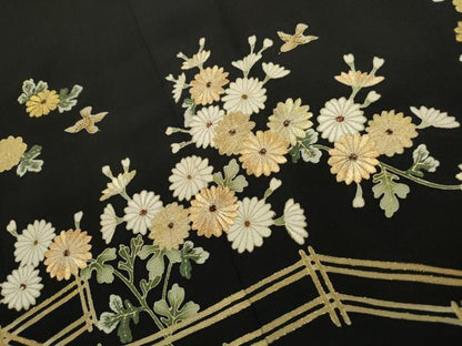 平和屋着物■豪華黒留袖　刺繍　花鳥文　金彩　正絹　逸品　DABF9114qa
