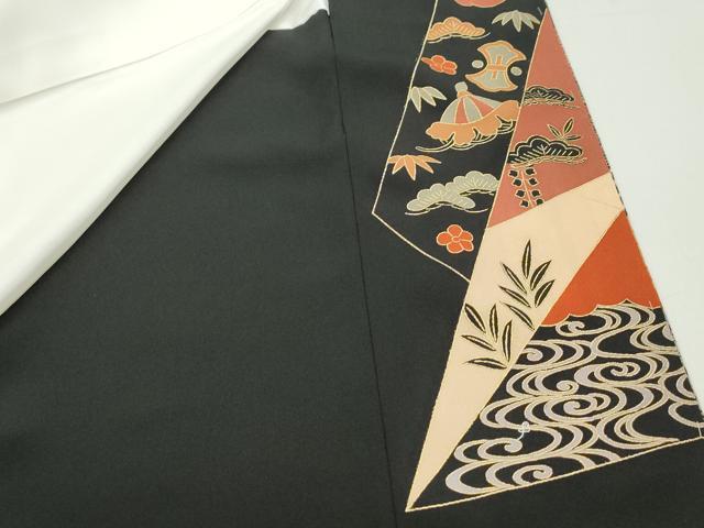 平和屋着物■豪華黒留袖　駒刺繍　宝尽くし群れ鶴文　金銀彩　正絹　逸品　DABF9123qa
