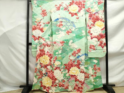 平和屋着物■豪華振袖　駒刺繍　枝梅牡丹尽くし　金彩　正絹　逸品　DABF9138qa