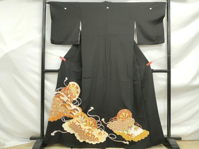 平和屋着物■豪華黒留袖　駒刺繍　片輪車枝松文　金彩　正絹　逸品　DABF9149qa