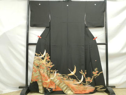 平和屋着物■豪華黒留袖　作家物　駒刺繍　渡橋群れ鶴文　暈し染め　金彩　正絹　逸品　DABF9151qa