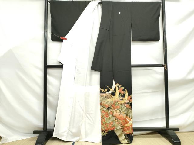 平和屋着物■豪華黒留袖　作家物　駒刺繍　渡橋群れ鶴文　暈し染め　金彩　正絹　逸品　DABF9151qa