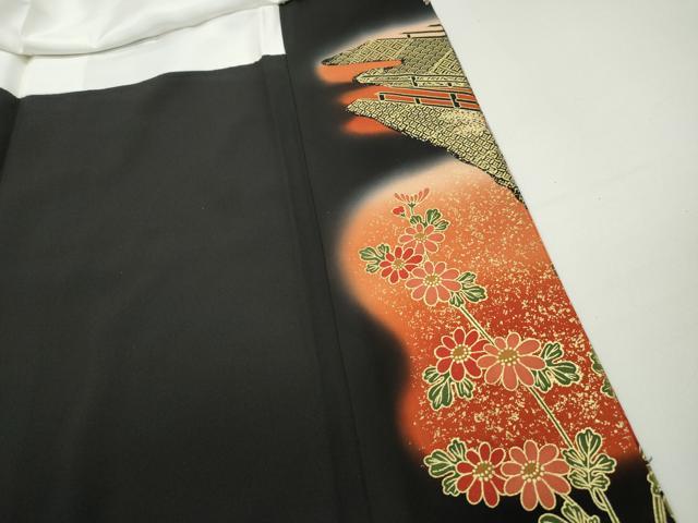 平和屋着物■豪華黒留袖　作家物　駒刺繍　渡橋群れ鶴文　暈し染め　金彩　正絹　逸品　DABF9151qa