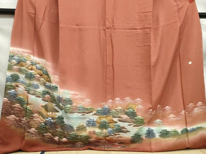 平和屋着物■豪華色留袖　作家物　風景樹林文　暈し染め　金彩　ロング丈　正絹　逸品　DABF9154qa