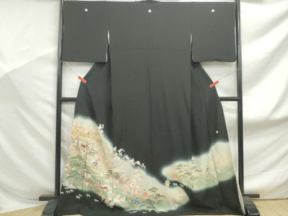 平和屋着物■染匠　久保耕　黒留袖　寿光織　人物風景文　暈し染め　金彩　ロング丈　正絹　逸品　DABF9156qa