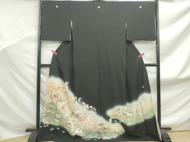 平和屋着物■染匠　久保耕　黒留袖　寿光織　人物風景文　暈し染め　金彩　ロング丈　正絹　逸品　DABF9156qa