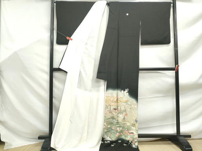 平和屋着物■染匠　久保耕　黒留袖　寿光織　人物風景文　暈し染め　金彩　ロング丈　正絹　逸品　DABF9156qa
