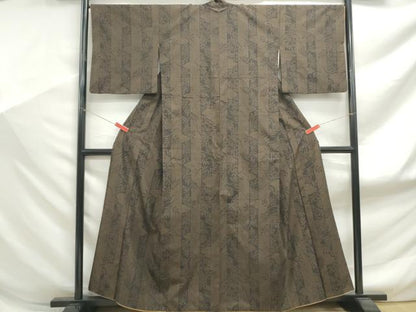平和屋着物■上質な紬　草花間道　正絹　逸品　DABF9160qa