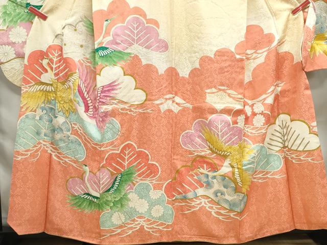 平和屋着物■豪華振袖　駒刺繍　飛鶴枝松花文　金糸　金彩　正絹　逸品　DABF9161qa