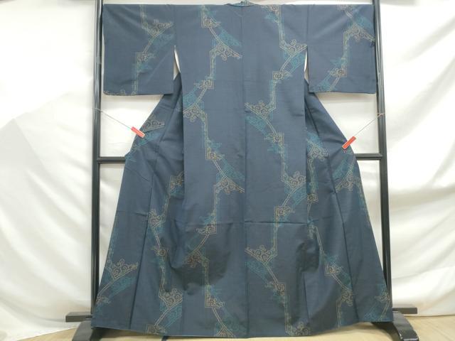 平和屋着物■上質な紬　幾何学文　正絹　逸品　DABF9162qa