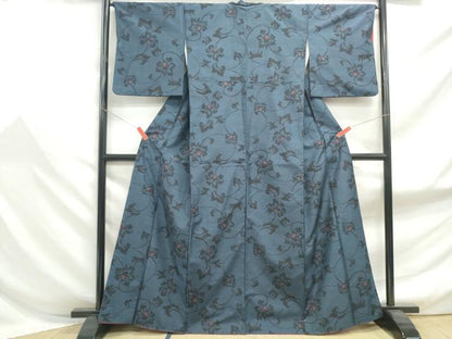 平和屋着物■上質な紬　更紗花文　正絹　逸品　DABF9163qa