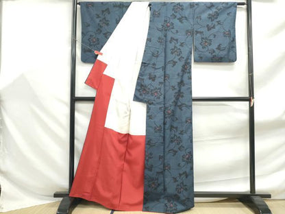 平和屋着物■上質な紬　更紗花文　正絹　逸品　DABF9163qa