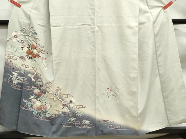 平和屋着物■訪問着　紬地　向かい鶴流水花文　暈し染め　金彩　正絹　逸品　DABF9173qa