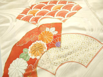 平和屋着物■豪華振袖　駒刺繍　地紙青海波花文　暈し染め　金彩　正絹　逸品　DABF9176qa