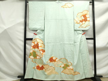 平和屋着物■訪問着　駒刺繍　吉祥花文　金彩　正絹　逸品　DABF9178qa