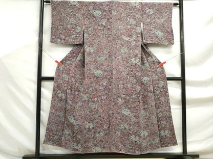 平和屋着物■上質な小紋　更紗花文　鬼しぼ縮緬　正絹　逸品　DABF9187qa