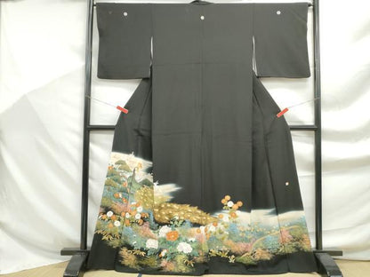 平和屋着物■豪華黒留袖 作家物 孔雀枝花文 暈し染め 金彩 正絹 逸品 DABF9190qa