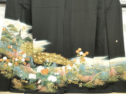 平和屋着物■豪華黒留袖 作家物 孔雀枝花文 暈し染め 金彩 正絹 逸品 DABF9190qa