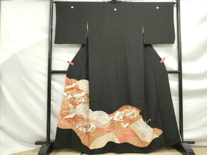 平和屋着物■豪華黒留袖 群れ鶴檜扇文 金彩 正絹 逸品 DABF9195qa