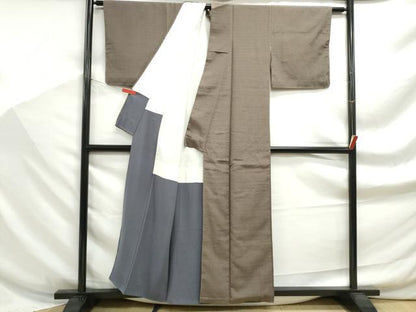平和屋着物■上質な色無地　格子地紋　生壁色　正絹　逸品　DABF9203qa