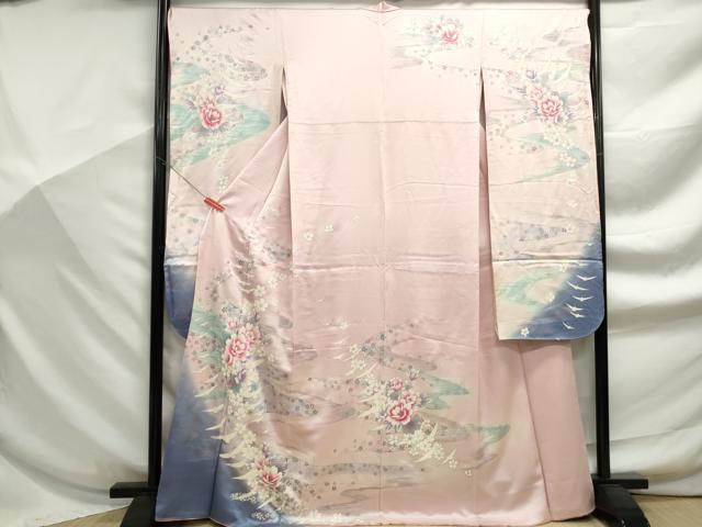 平和屋着物■訪問着　霞花鳥文　暈し染め　銀彩　正絹　逸品　DABF9210qa