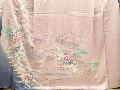 平和屋着物■訪問着　霞花鳥文　暈し染め　銀彩　正絹　逸品　DABF9210qa