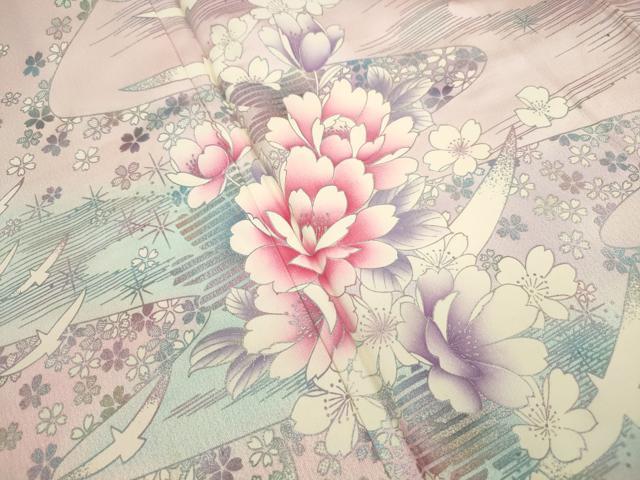 平和屋着物■訪問着　霞花鳥文　暈し染め　銀彩　正絹　逸品　DABF9210qa