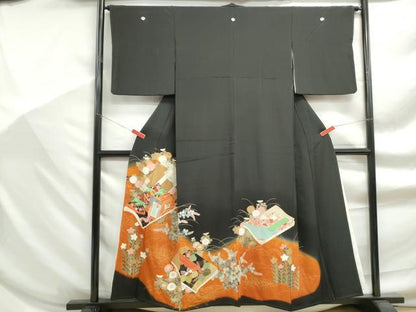 平和屋着物■豪華黒留袖　駒刺繍　枝松冊子花文　暈し染め　金彩　正絹　逸品　DABF9213qa