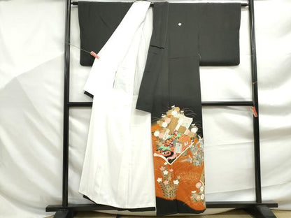 平和屋着物■豪華黒留袖　駒刺繍　枝松冊子花文　暈し染め　金彩　正絹　逸品　DABF9213qa