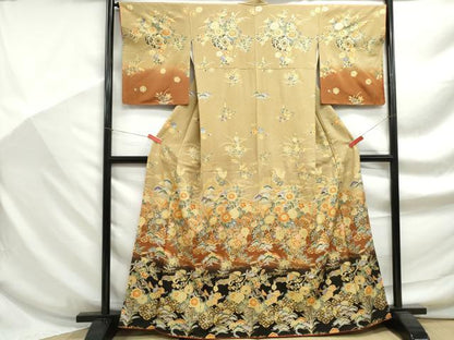 平和屋着物■訪問着　源氏車飛鶴花文　暈し染め　金彩　正絹　逸品　DABF9215qa