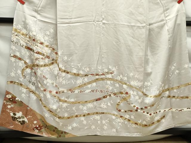 平和屋着物■豪華色留袖　駒刺繍　地紙枝花文　金銀彩　正絹　逸品　DABF9217qa