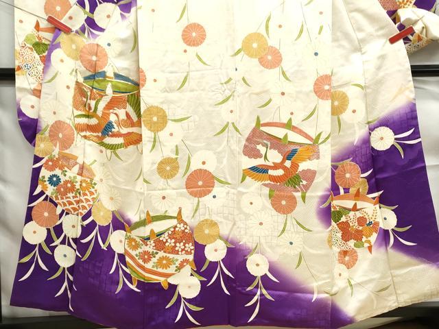 平和屋着物■豪華振袖 駒刺繍 飛鶴糸車花文 暈し染め 金銀彩 正絹 逸品 DABF9222qa