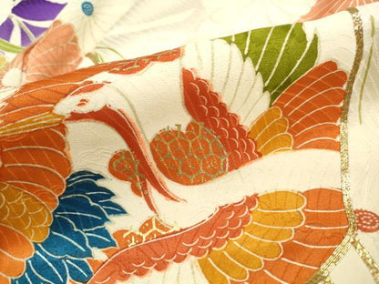 平和屋着物■豪華振袖 駒刺繍 飛鶴糸車花文 暈し染め 金銀彩 正絹 逸品 DABF9222qa