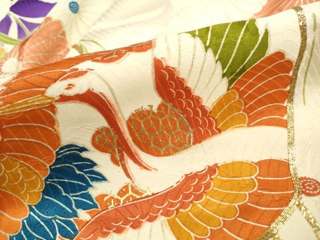 平和屋着物■豪華振袖 駒刺繍 飛鶴糸車花文 暈し染め 金銀彩 正絹 逸品 DABF9222qa