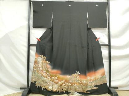 平和屋着物■豪華黒留袖 駒刺繍 浜松御所車花文 暈し染め 金銀彩 正絹 逸品 DABF9230qa