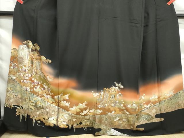 平和屋着物■豪華黒留袖 駒刺繍 浜松御所車花文 暈し染め 金銀彩 正絹 逸品 DABF9230qa