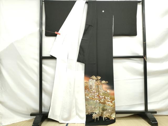 平和屋着物■豪華黒留袖 駒刺繍 浜松御所車花文 暈し染め 金銀彩 正絹 逸品 DABF9230qa