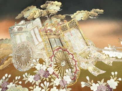 平和屋着物■豪華黒留袖 駒刺繍 浜松御所車花文 暈し染め 金銀彩 正絹 逸品 DABF9230qa