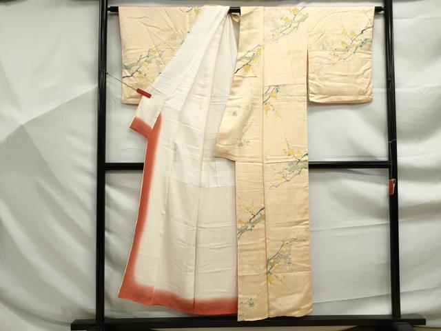 平和屋着物■上質な小紋　手描き　枝梅文　金糸　正絹　逸品　DABF9243qa