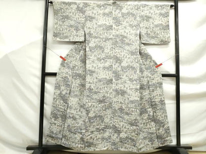 平和屋着物■上質な小紋　人物風景文　金彩　鬼しぼ縮緬　正絹　逸品　DABF9244qa